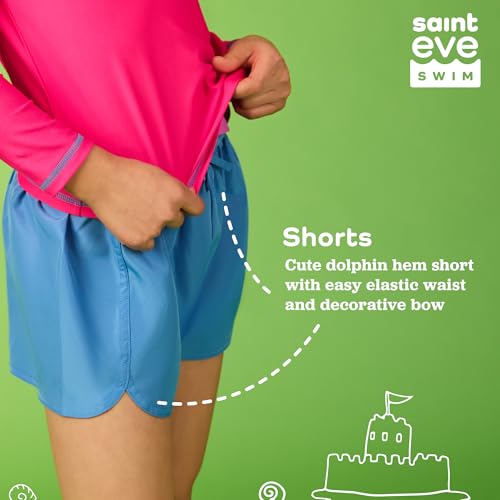 Saint Eve Kids Girls 3-Piece Swimsuit – Long Sleeve Rash Guard, Lined, One-Piece, UPF 50+, Swim Shorts for Pool, Beach, Camp4