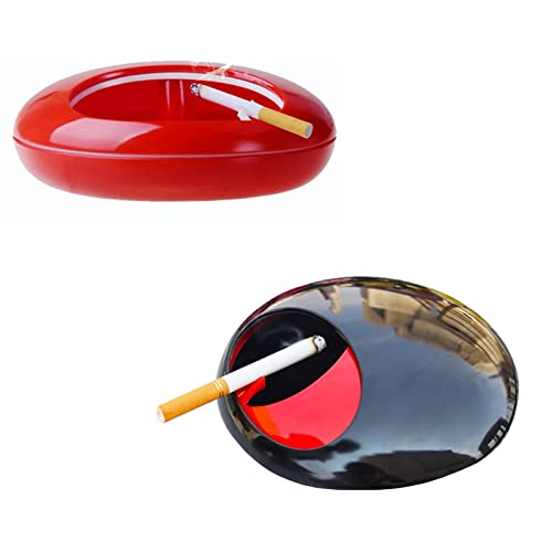 Topind Aschenbecher aus Melamin, drehbarer Aschenbecher, tragbarer Zigarettenaschenbecher, Raucherzubehör, Zigarettenhalter mit Deckel, Schwarz, Rot Cover