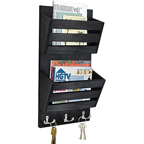 Unistyle Rustic Mail Organizer Wall Mount with 4 Key Hooks,Mail Holder Wall Mounted，Hanging Mail Organizer,Letter Holder for Wall,Key Hanger for Letter, Magazines, Keys, Dog Leashes Cover