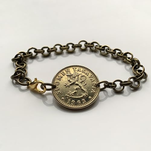 1964 Finland Suomi 20 Pennia coin rolo link chain bracelet Finnish lion Helsinki Espoo Finnic Nordic tree of life Tampere Vantaa Oulu Turku Lahti Savonlinna Uusimaa Pirkanmaa Jyväskylä Porvoo b0001184