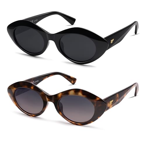 Image of VANLINKER Polarized Trendy Thick Oval Round Sunglasses for Women Retro Shades VL9825