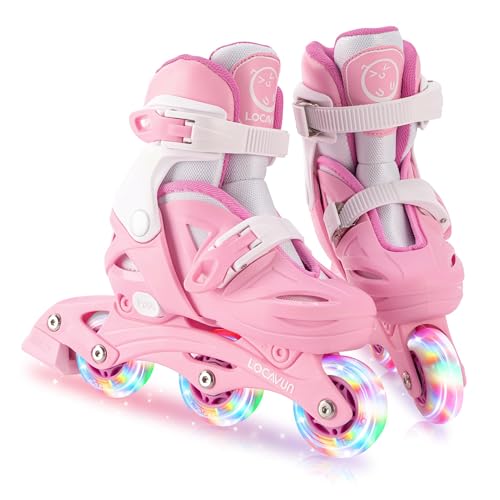 LOCAVUN Inline Skates for Girls and Kids, Roller Skates Blades with 4 Size Adjustable Light up Wheels for Kids Girls Beginner Ages 4-8 5-8 6-12 8-12 Indoor Outdoor