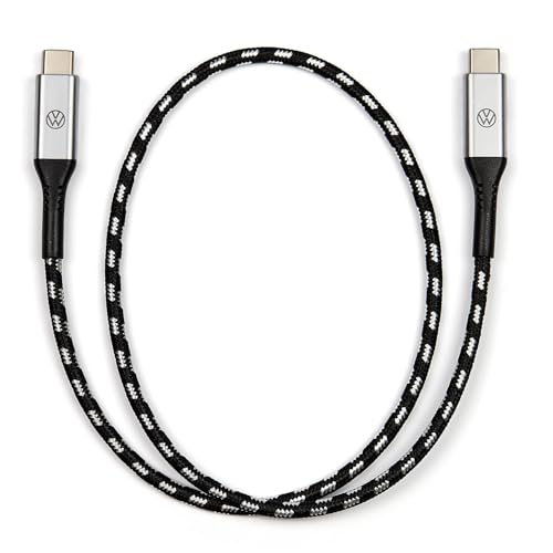 Volkswagen 000051446CB Câble de charge USB-C vers USB-C de qualité supérieure, 50 cm, logo VW éclairé, noir