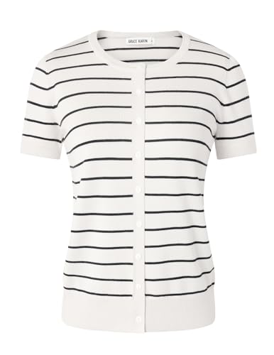 Image of GRACE KARIN Women Short Sleeve Cardigan, 2026 Summer Knitted Sweater Tops, Basic Crew Neck Crop Outfits