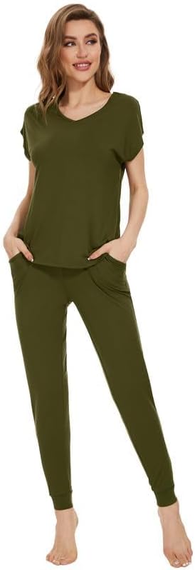 WiWi Lightweight Pajamas Sets for Women Short Sleeve Top with Long Jogger Pants Sleepwear Set Lounge Pjs S-XXL - Image 4