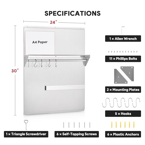 Image of Wilprep Range Backsplash, 24 inchx30 inch Stainless Steel Backsplash with Storage Shelf & Magnetic Knife Rack, Range Hood Stainless Steel Backsplash for Stove, Range Hood Wall Shield with Pre-Drilled Holes