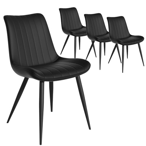 Kunstleder Stühle 4er Set für Esszimmer Wohnzimmer Küche Gepolstert mit Rückenlehne Metallbeinen Hochwertige Stühle Morden Esszimmerstühle Polsterstuhl Weich Wohnzimmerstuhl (Schwarz, 4 Stücke)