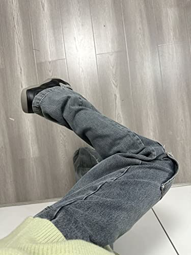 Women Teen Girl High Waisted Flare Wide Leg Baggy Distressed Boyfriend Jeans Y2K Fashion Ripped Jeans4