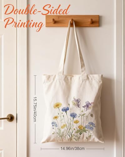 Image of Aesthetic Canvas Tote Bag for Women with Magnetic Buckle and Zipper Inner Pocket