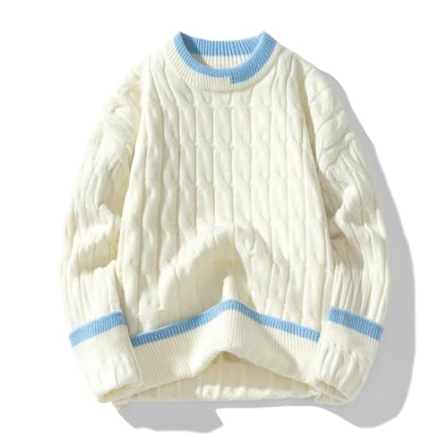 Men's Knit Pullover Sweater Patchwork Style Loose Fit Youthful Vitality Warm Casual Knitwear Fashion Winter Top