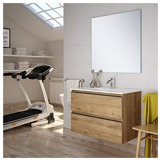 Aquareforma | Mueble de Baño con Lavabo y Espejo | Mueble Baño Modelo Dundee 2 Cajones Suspendido | Muebles de Baño | Diferentes Acabados Color | Varias Medidas (Roble, 100 cm)