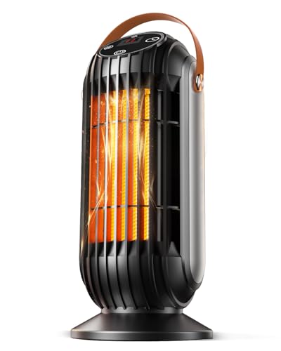 Vincona Electric Space Heater, PTC Ceramic Heater, 1500W Energy Efficient Space Silent Room Heater, Adjustable Thermostat, 7H Timer, Tip-Over & Overheat Protection for Small Space, Office(Black)