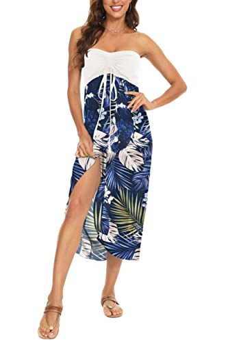 Image of Women's Beach Dress Summer Maxi Sundress Strapless Hawaiian Cover Ups Asymmetrical Wrap Dresses