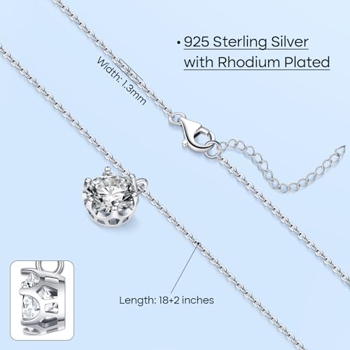 Moissanite Solitaire Necklace for Women, 0.5-3 Carat Lab Created Diamond Pendant Necklace White Gold Plated Sterling Silver, Anniversary Birthday Wedding Gifts for Wife2