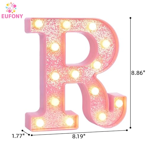 Image of Pink Marquee Light Up Letters, Glitter Alphabet LED Letter Lights for Pink Birthday Party Decorations, Battery Operated Letter Sign for Girls Room Vanity Table Decor, Warm White Lights Letter R