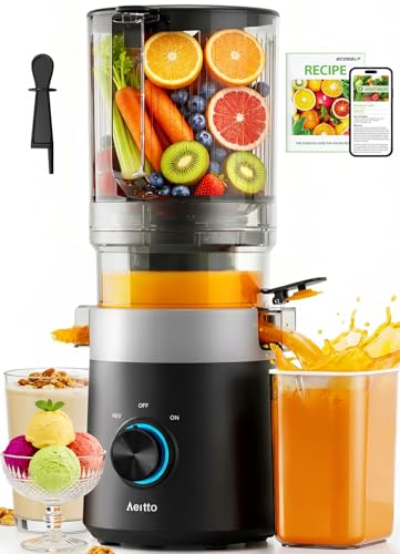 Aeitto Easy to Clean Juicer Machines With Filter-Free Design, 3-in-1 Cold Press Juicer (For Juice/Sorbet/Nut Milk), 6.0' Extra Large Chute For Whole Fruits & Vegetables, Large Capacity, With Pusher