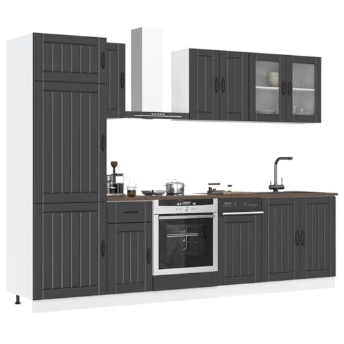 Mokuyary Kalmar - Juego de 8 armarios de cocina, color negro, de madera, para restaurante, hotel, cocina -A