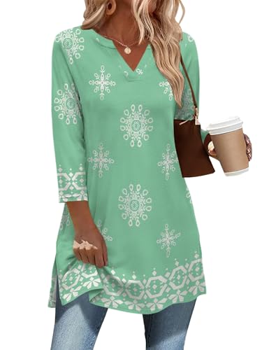 Ivicoer Tunics or Tops to Wear with Leggings Womens Summer Tops Peasant Blouse V Neck Side Split Shirt Boho Blouses Vacation Outfits XL Green Floral