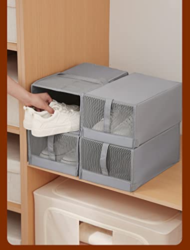 Image of House of Quirk Foldable Non-Woven Shoe Storage Box with Clear Mesh Window - Perfect for Organizing Shoes (Grey, Pack of 2 Box)