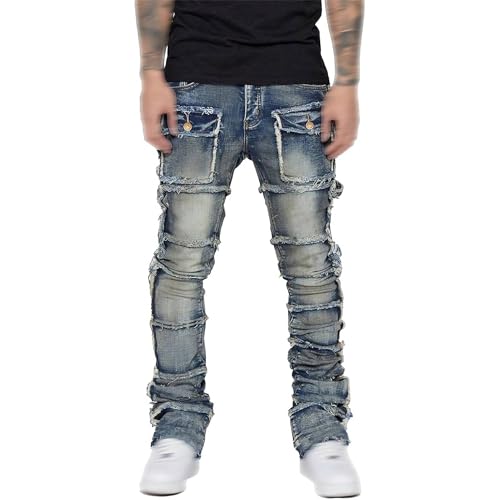 Men's Slim Fit Stretch Ripped Jeans Straight Leg Skinny Biker Jeans Fashion Vintage Distressed Hip Hop Denim Pants