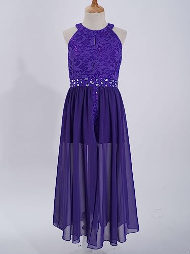 Girls' High Neck Romper Maxi Dress Flower Girls Dress Sleeveless Floral Lace Wedding Pageant Ball Gown Dance Wear3