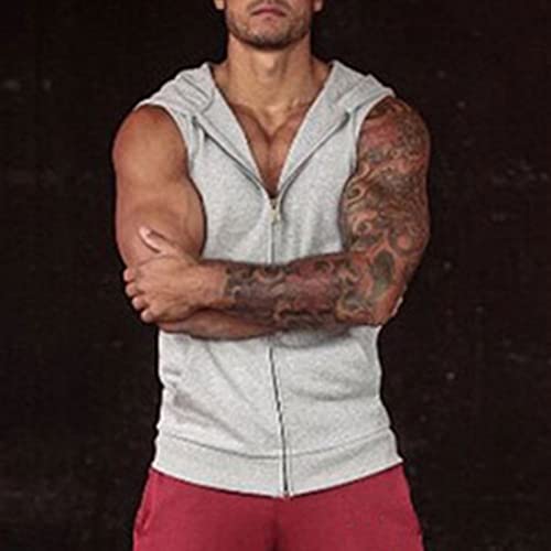 Endoradore Men's Sleeveless Zip Up Hooded Workout Tank Tops Lightweight Muscle Cut T Shirt Hoodie Zip-Up Vests Jacket Grey #TOP3