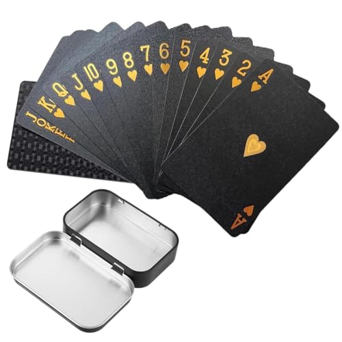 Schwarze Kunststoff-Spielkarten, 54 Stück, Coole Plastikspielkarten, Kartenspiel, wasserdichte Spielkarten Pokerkarten für das Geschenkpartyspiel,Mit Aufbewahrungsbox(Black Diamond)