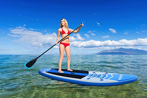 Inflatable Stand Up Paddle Board 10’6” Long 6” Thick | SUP Paddleboard Accessories Carry Backpack | Wide Stance, Bottom Fin Paddling Surf Control, Non-Slip Deck | Standing Boat Boards | Wood Paddle - Thumbnail 7