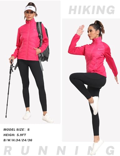 MoFiz Fleecejacke Damen Winterjacke Leichte Daunenjacke Stehkragen Sweatjacke ohne kapuze mit Reißverschluss Rosa Größe US S/EU M