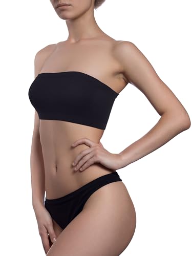 Image of HESTYA 3 Pack Women's Strapless Bandeau Bra Seamless Bralette Soft Stretchy Non-Padded Wireless Tube Top Bras