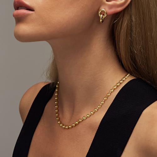 KissYan Gold Beaded Necklace for Women, 14K Gold Plated Adjustable High-Polished Basic Metal Ball Bead Chain Choker Necklace Minimalist Fashion Jewelry Gifts3