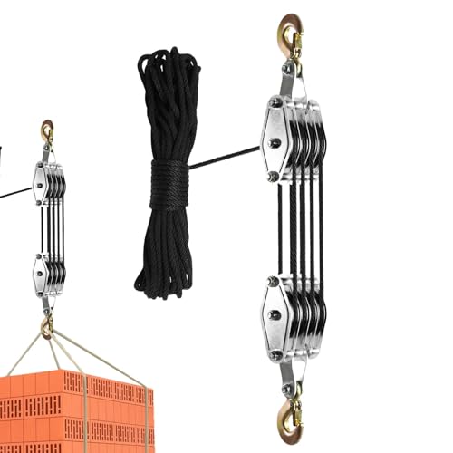Sistema De Poleas para Elevación Y Manipulación. Sistema De Poleas De 4 Ruedas con Cable para Carpa De Cultivo. 65 Pies. Relación De Elevación 8:1. Ideal para Artíc,Black