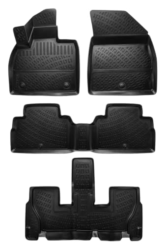 RizLiner Hyundai Palisade 7-Seater 2020-2025 (No 8-Seater Model) Floor Mats 3D Custom Fit Compatible with Hyundai Palisade Rubber Car Mats Laser Measured Floor Liners All Weather TPE (Front & Rear)