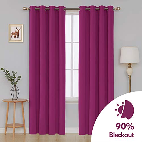 Image of Deconovo Thermal Insulated Window Treatments Grommet Top Blackout Room Darkening Curtain Bedroom, 52 x 95 in-1 Panel, Fuchsia