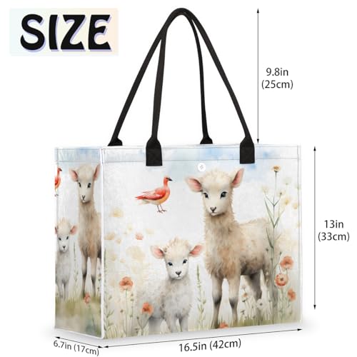 Cute Sheep Flower Tote Bag for Women Large Beach Bag Reusable Tote Bags for Work Travel Beach Shopping2