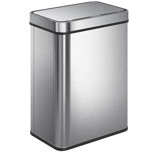 HOMCOM 50 L Sensor Bin with Soft-Close Lid, Automatic Touchless Motion Kitchen Bin with Fingerprint-Proof Stainless Steel for Kitchen Gym Home Office, Silver Tone