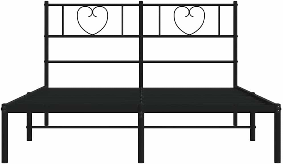 Full Bed Frame Black Powder-Coated Steel Sturdy Platform Frame with headboard and Storage Modern Minimalist Rectangular Design for Bedroom Mattress Support