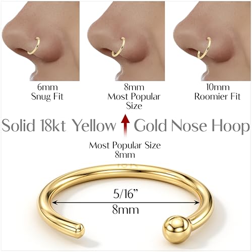 Body Candy Solid 18k Gold Nose Hoop Nose Ring, Real Gold Hypoallergenic Nose Piercing Jewelry - Handmade in USA by Master Jeweler, 20 Gauge 5/16"2