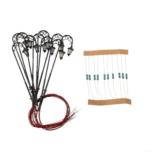 Lot de 10 lampadaires LED à l'échelle H0 : 87 modèles de chemin de fer blanc chaud pour éclairage de paysage de jauge HO, lanternes, diorama, accessoires de construction miniatures