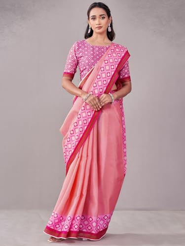 Image of Satrani Women's Silk Printed Saree with Unstitched Blouse Piece