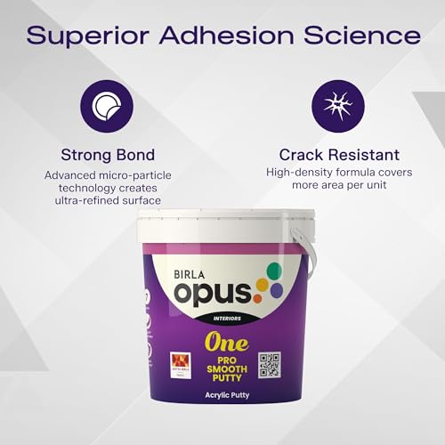 Image of Birla Opus One Pro Smooth Putty for Wall (20kg, White Colour, Matt Finish)-Ultra Smooth Wall Putty with Tough Adhesion-Superior Coverage & Easy Application-Interior, Exterior Walls|Get 10% More Free