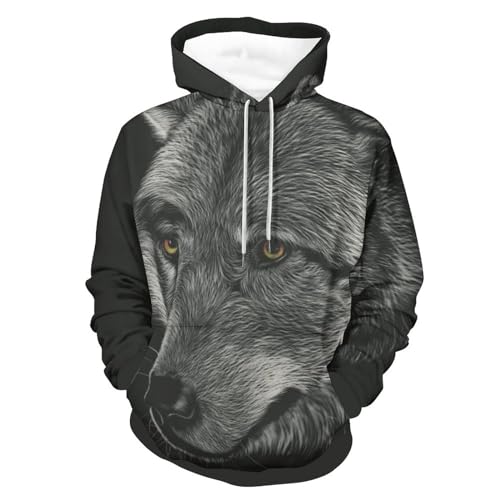 Sweat à capuche loup unisexes pour homme et femme, pull noir taille S