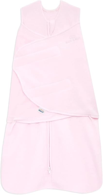 HALO Micro-Fleece Sleepsack Swaddle, 3-Way Adjustable Swaddle Blanket for Newborn and Infants, TOG 3.0 for Cold Climates, Hip Healthy, Soft Pink, Newborn, 0-3 Months