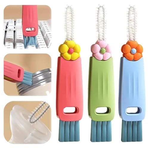 Image of Multi-Functional Crevice Cleaning Brush Set, 3 Pieces, for Cups, Bottles, Water Bottles, Greener