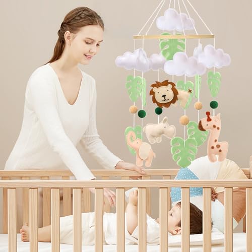 Baby Mobile Tier Bettglocke für Babybett – Jungle Animal Baby Mobile mit Löwe, Elefant, Giraffe und Nilpferd – Beruhigendes Baby Spielzeug für Babyzimmer, Geschenk für Neugeborene(Tier)