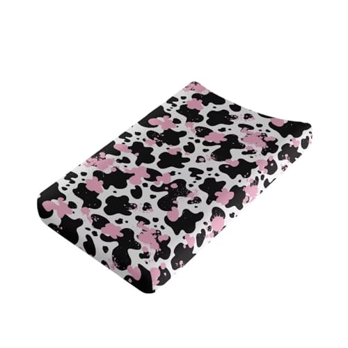 Hudotybom Changing Pad Cover Pink Cow Print Soft Stretchy Diaper Change Table Pad Cover for Girls Boys Breathable Nursery Changing Table Sheets Cover Breathable, & Washable Cover