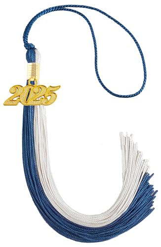 Image of Graduation Tassel 2025, Navy Blue and White Tassel 2025