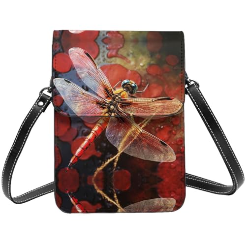 Shoulder Bag Crossbody Cell Phone Purse Red Dragonfly Printed Crossbody Bags
