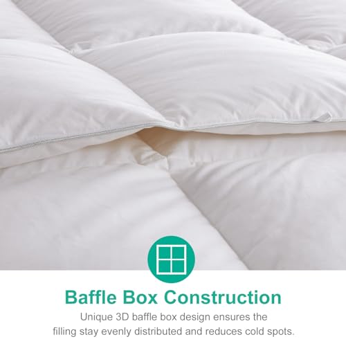 Image of APSMILE Lightweight Down Feather Fibers Comforter Oversized Queen Size - Cooling Bed Comforter, Hotel Collection High Fill-Power Thin Duvet Insert for Warm Weather /Hot Sleepers, 98x98, White