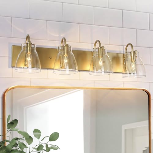 Image of KSANA Gold Bathroom Light Fixtures, 4-Light Modern Vanity Lights for Bathroom, 29.5-inch Large Bathroom Lighting Lights Over Mirror